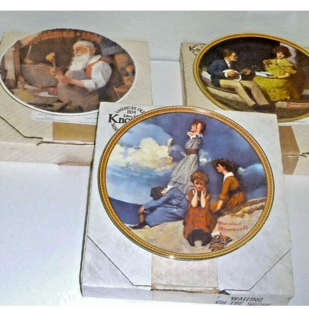 Set 3 Knowles Norman Rockwell Collector Plates Pondering on the Porch NEW